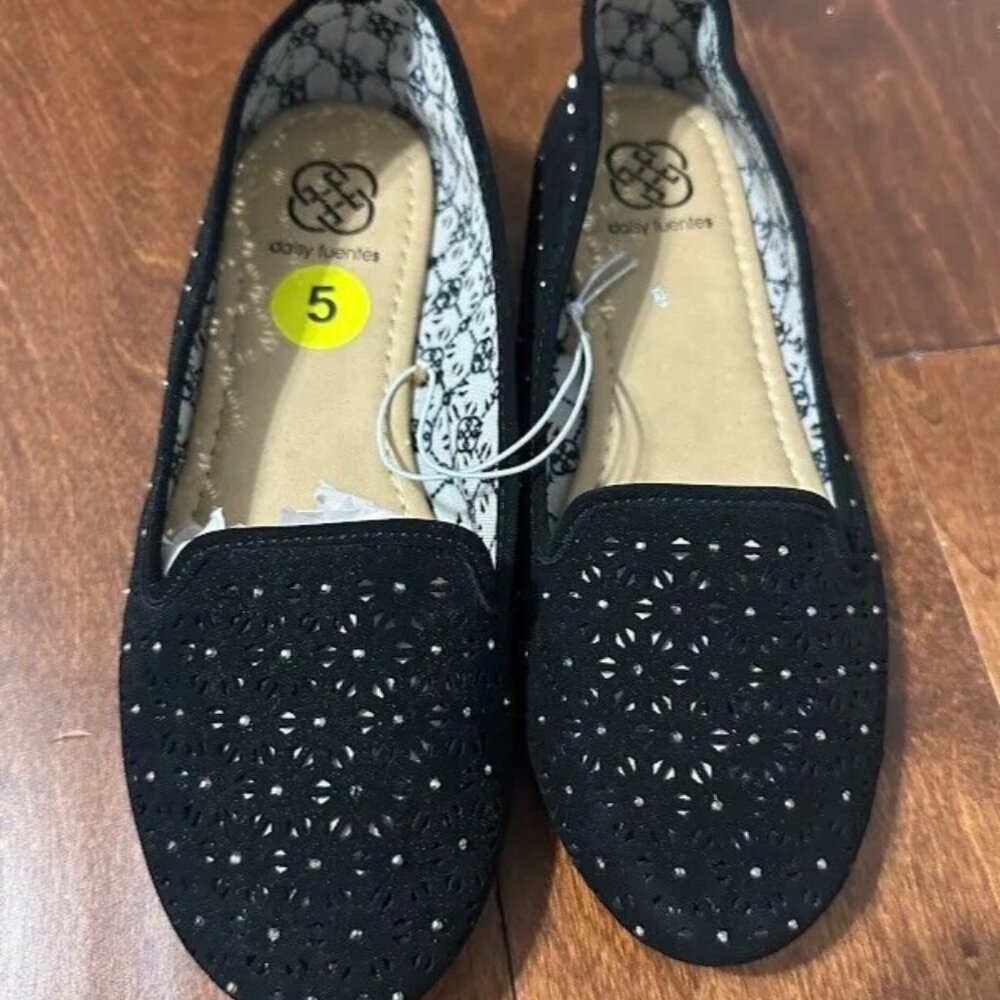 Black Women's Shoes Sparkly Black Flats Laser Cut Diamanté Ballet Flats Size 5